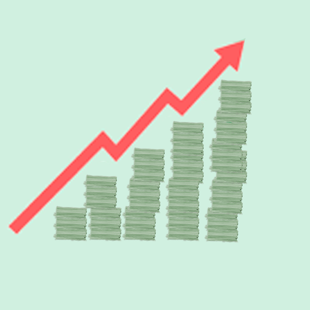 Montaña de dinero con flecha hacia arriba describiendo gráficamente la inflación